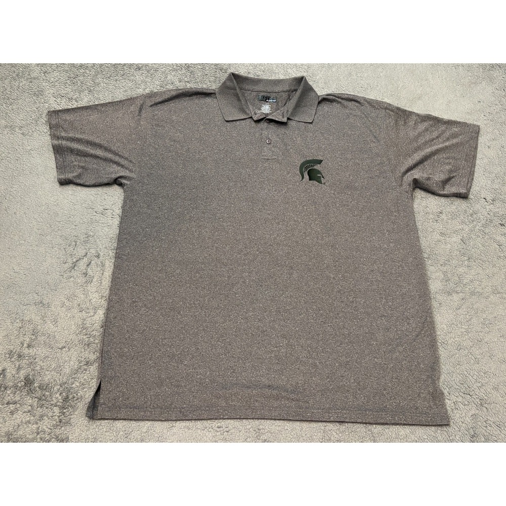 Majestic Michigan State Spartans Polo Shirt Mens 3XT MSU Gray Embroidered Golf